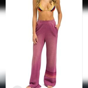 Aviator Nation RUGBY STITCH WIDE LEG POCKET SWEATPANTS - FADED BERRY Small